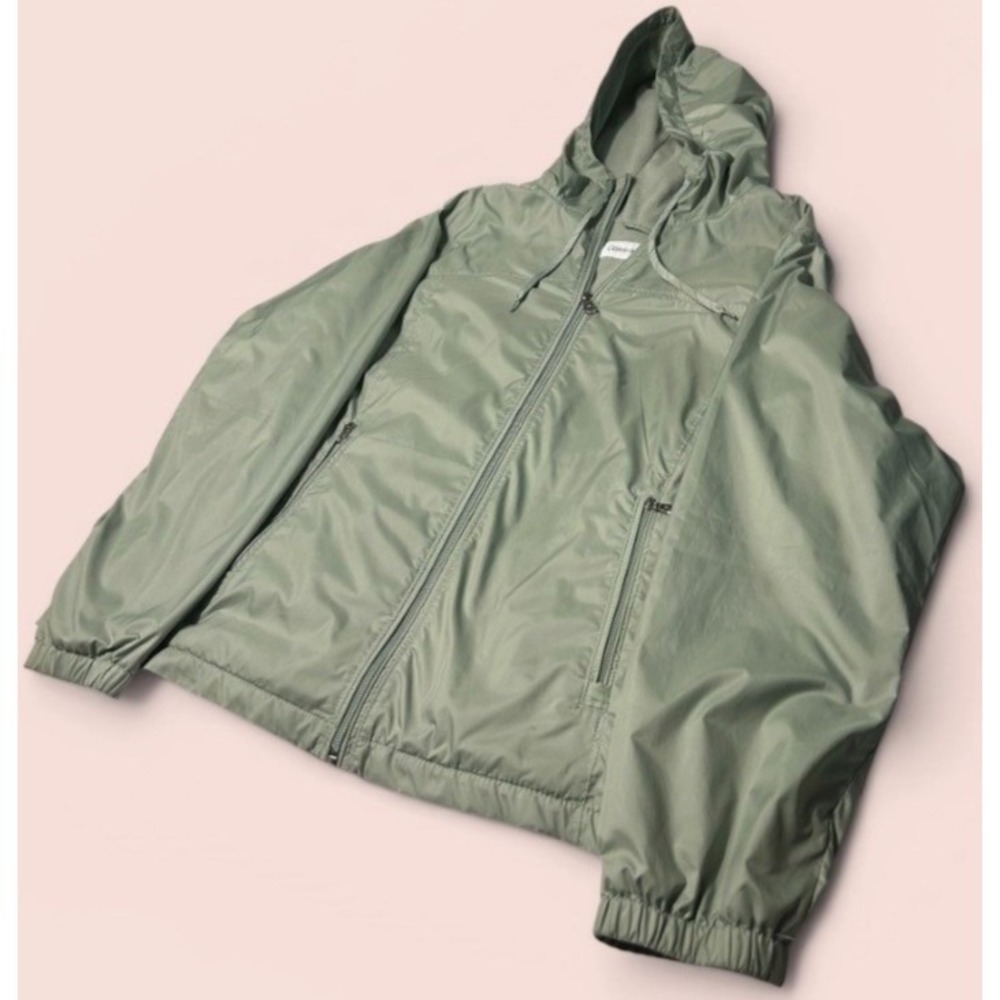 Calvin Klein Women's Hooded Windbreaker Jacket Green Full Zipper Size Large